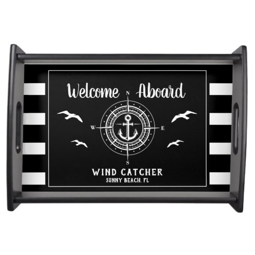 Custom Boat Name Welcome Aboard Compass Serving Tray