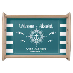 Custom Boat Name Welcome Aboard Compass Serving Tray