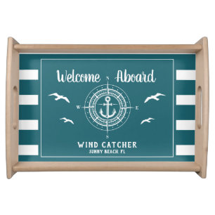 Custom Boat Name Welcome Aboard Compass Serving Tray