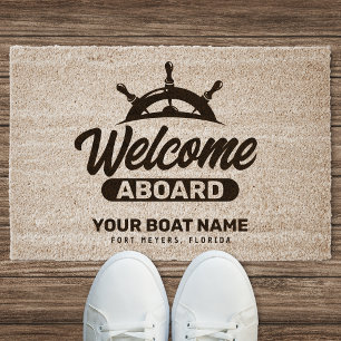 Custom Boat Name Welcome Aboard Fiber Doormat
