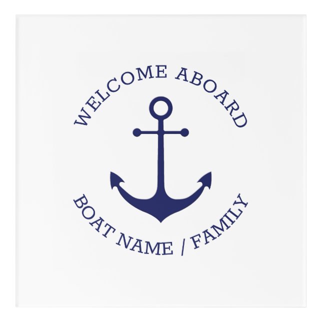 Custom Boat name Welcome Aboard nautical anchor Acrylic Print (Front)