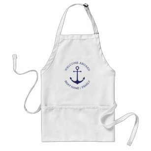 Custom Boat name Welcome Aboard nautical anchor Adult Apron