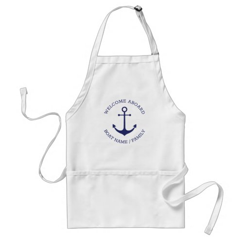 Custom Boat name Welcome Aboard nautical anchor Adult Apron