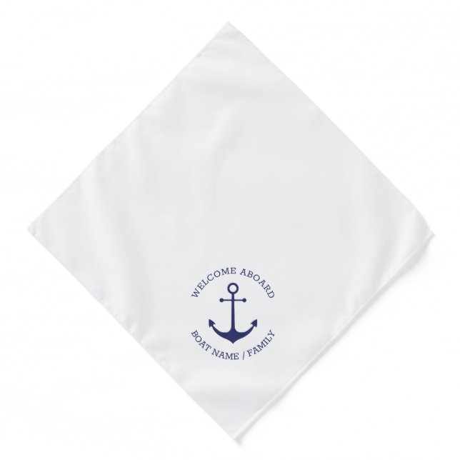Custom Boat name Welcome Aboard nautical anchor Bandana (Front)