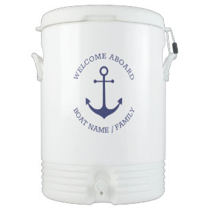 Custom Boat name Welcome Aboard nautical anchor Beverage Cooler
