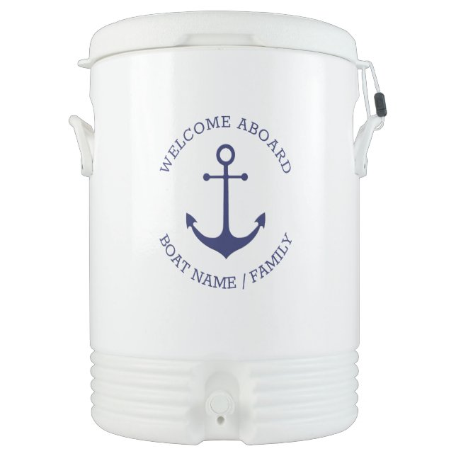 Custom Boat name Welcome Aboard nautical anchor Beverage Cooler (Front)