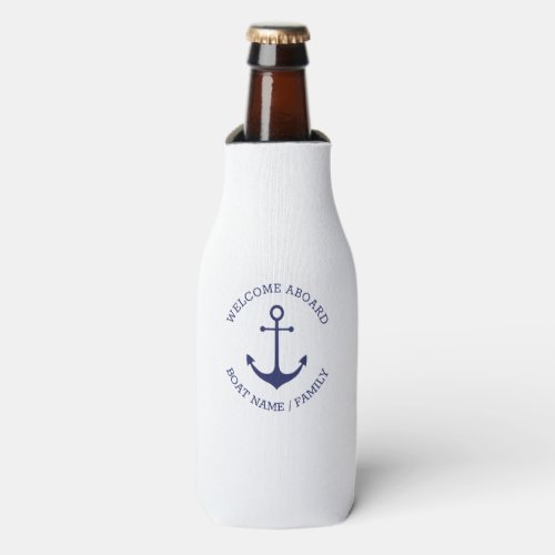 Custom Boat name Welcome Aboard nautical anchor Bottle Cooler