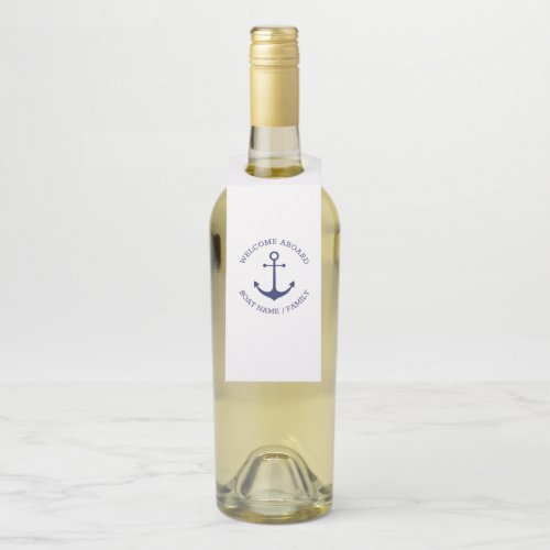 Custom Boat name Welcome Aboard nautical anchor Bottle Hanger Tag