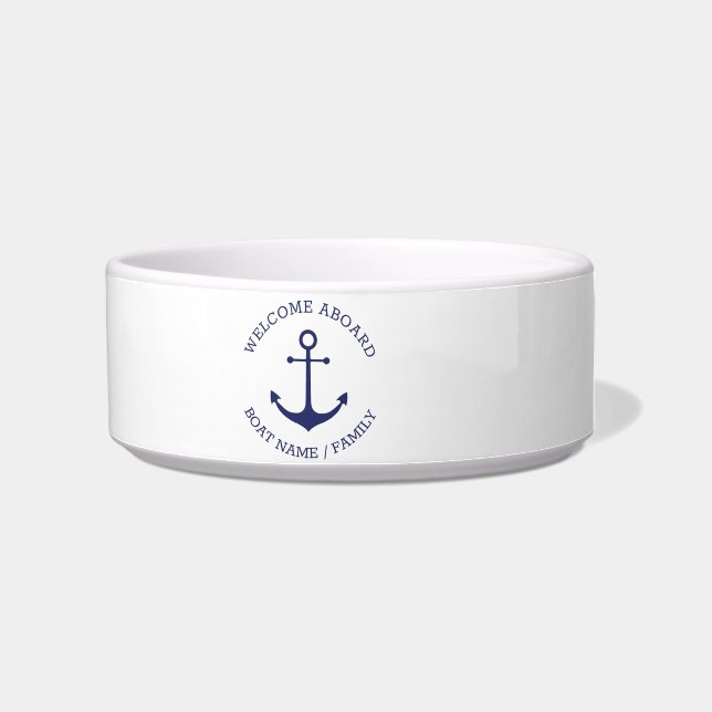 Custom Boat name Welcome Aboard nautical anchor Bowl (Right)