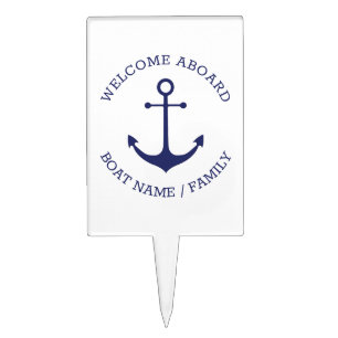 Custom Boat name Welcome Aboard nautical anchor Cake Topper