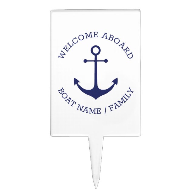 Custom Boat name Welcome Aboard nautical anchor Cake Topper (Front)
