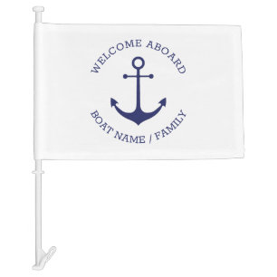 Custom Boat name Welcome Aboard nautical anchor Car Flag