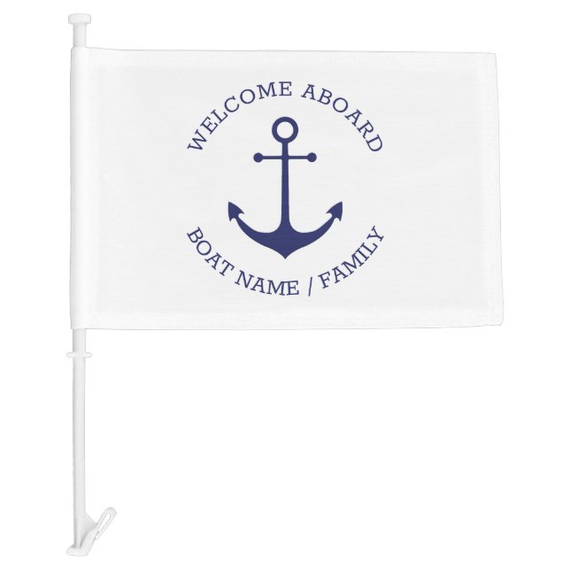 Custom Boat name Welcome Aboard nautical anchor Car Flag (Front)