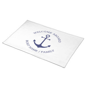 Custom Boat name Welcome Aboard nautical anchor Cloth Placemat