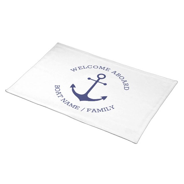 Custom Boat name Welcome Aboard nautical anchor Cloth Placemat (On Table)