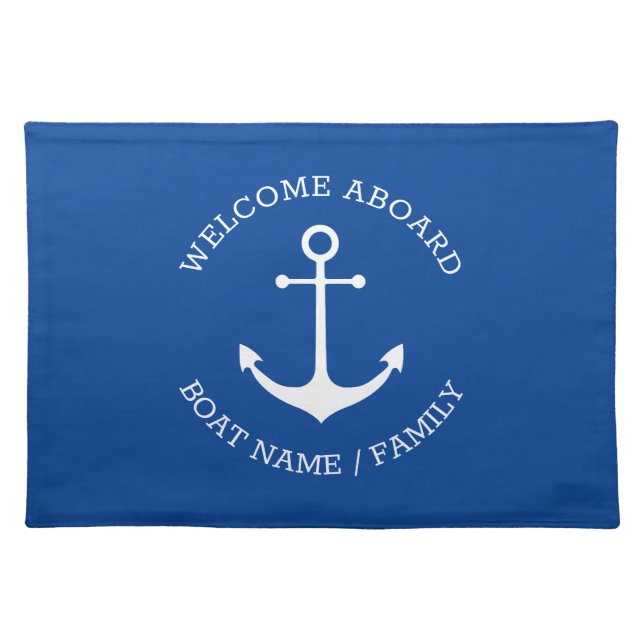 Custom Boat name Welcome Aboard nautical anchor Cloth Placemat (Front)