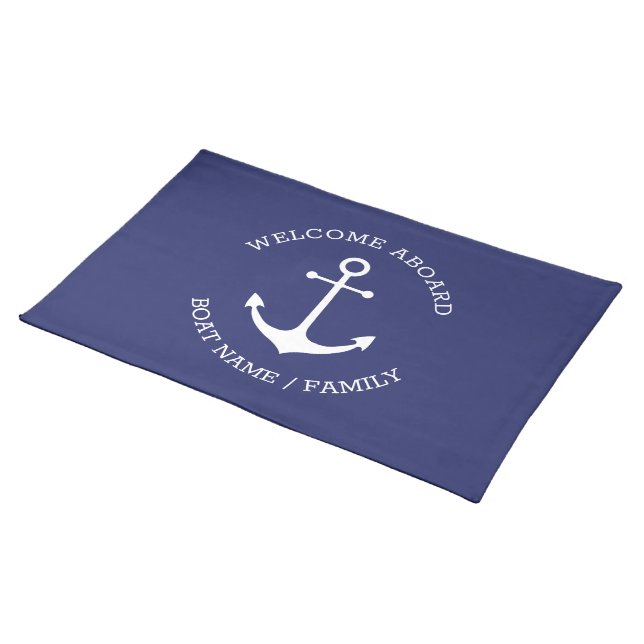 Custom Boat name Welcome Aboard nautical anchor Cloth Placemat (On Table)
