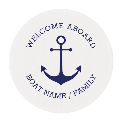 Custom Boat name Welcome Aboard nautical anchor Edible Frosting Rounds