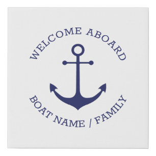 Custom Boat name Welcome Aboard nautical anchor Faux Canvas Print