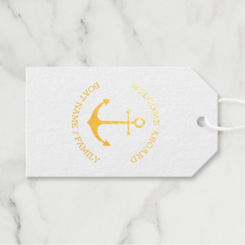 Custom Boat name Welcome Aboard nautical anchor Foil Gift Tags