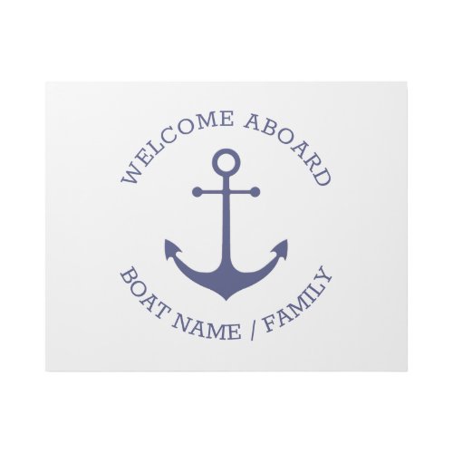 Custom Boat name Welcome Aboard nautical anchor Gallery Wrap