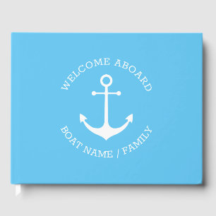 Custom Boat name Welcome Aboard nautical anchor Guest Book