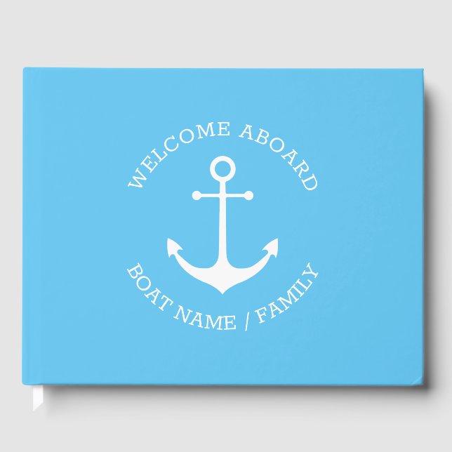 Custom Boat name Welcome Aboard nautical anchor Guest Book (Front)
