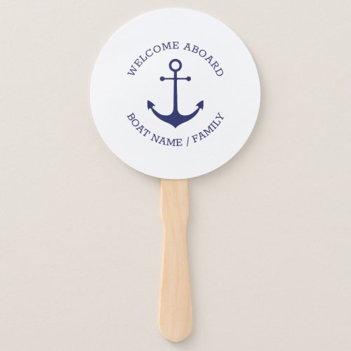 Custom Boat name Welcome Aboard nautical anchor Hand Fan