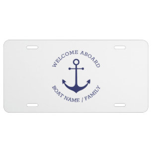 Custom Boat name Welcome Aboard nautical anchor License Plate