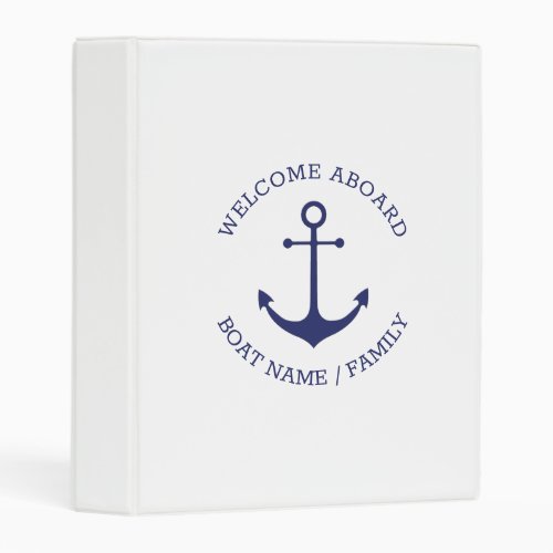 Custom Boat name Welcome Aboard nautical anchor Mini Binder