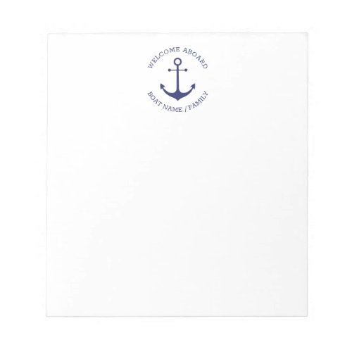 Custom Boat name Welcome Aboard nautical anchor Notepad