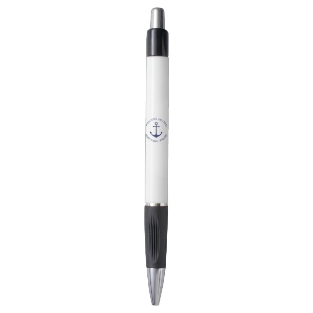 Custom Boat name Welcome Aboard nautical anchor Pen (Front Vertical)