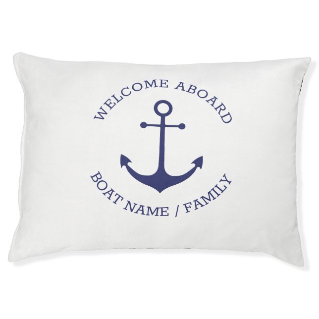 Custom Boat name Welcome Aboard nautical anchor Pet Bed (Front)