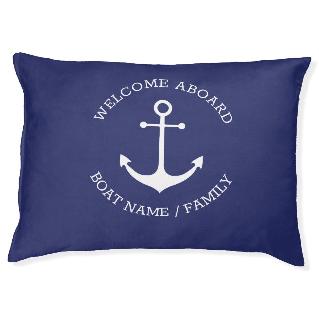 Custom Boat name Welcome Aboard nautical anchor Pet Bed (Front)