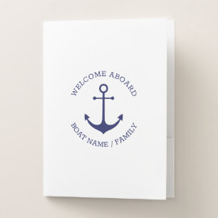 Custom Boat name Welcome Aboard nautical anchor Pocket Folder