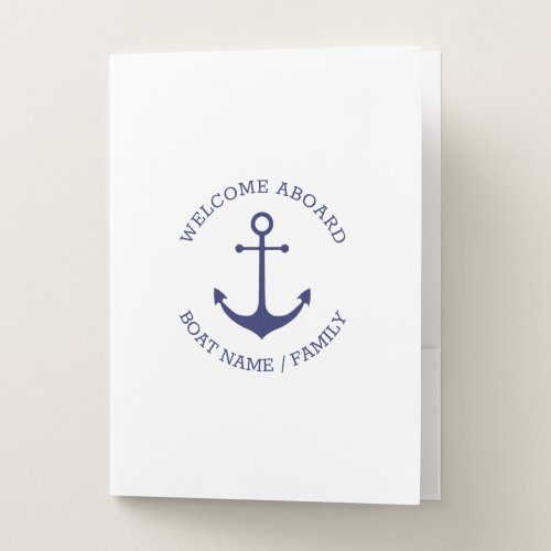 Custom Boat name Welcome Aboard nautical anchor Pocket Folder