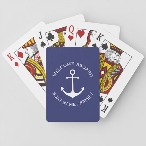 Custom Boat name Welcome Aboard nautical anchor Poker Cards