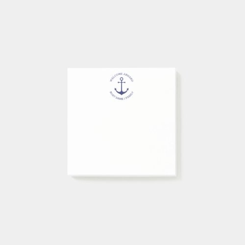 Custom Boat name Welcome Aboard nautical anchor Post_it Notes