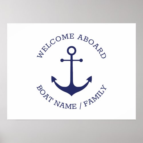 Custom Boat name Welcome Aboard nautical anchor Poster