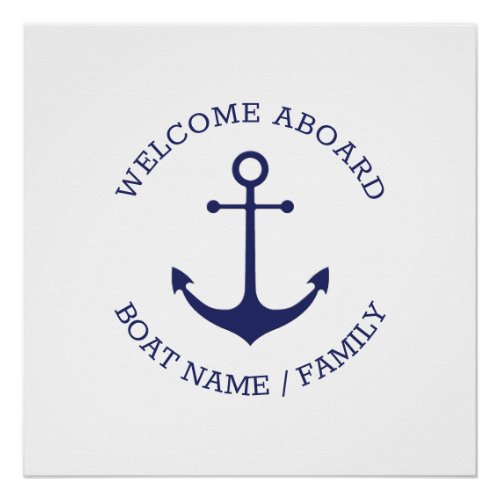 Custom Boat name Welcome Aboard nautical anchor Poster