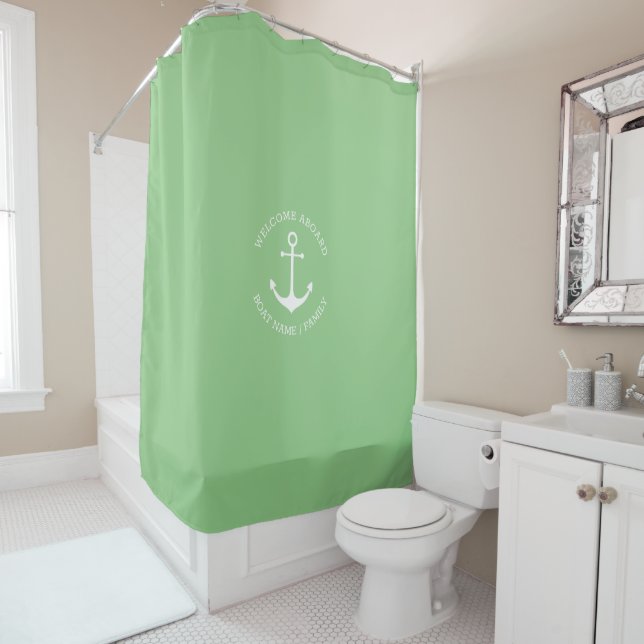 Custom Boat name Welcome Aboard nautical anchor Shower Curtain (In Situ)