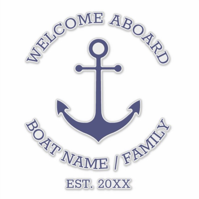 Custom Boat name Welcome Aboard nautical anchor Sticker (Front)