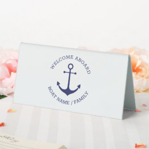 Custom Boat name Welcome Aboard nautical anchor Table Tent