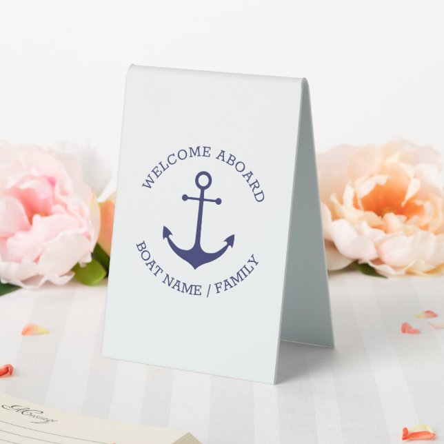 Custom Boat name Welcome Aboard nautical anchor Table Tent (In SItu (Wedding))