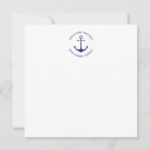 Custom Boat name Welcome Aboard nautical anchor Thank You Card