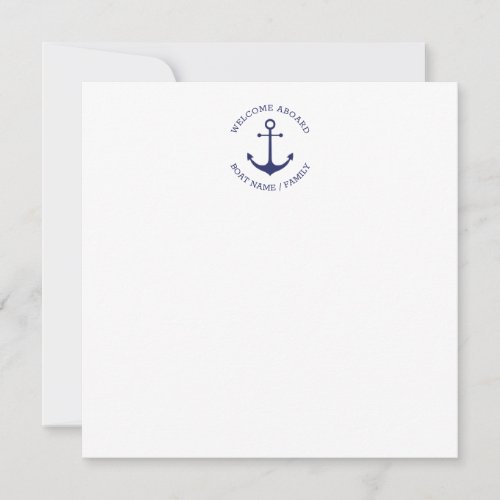 Custom Boat name Welcome Aboard nautical anchor Thank You Card