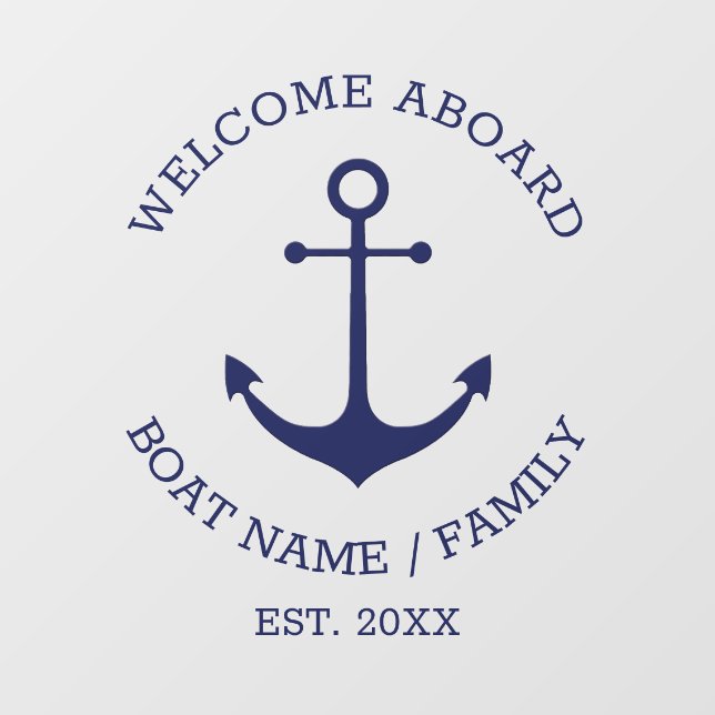 Custom Boat name Welcome Aboard nautical anchor Wall Decal (Front)