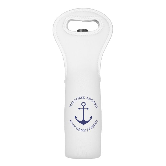 Custom Boat name Welcome Aboard nautical anchor Wine Bag (Front)
