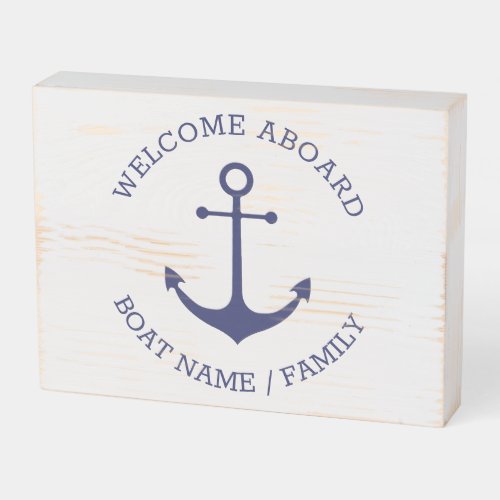 Custom Boat name Welcome Aboard nautical anchor Wooden Box Sign