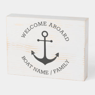 Custom Boat name Welcome Aboard nautical anchor Wooden Box Sign